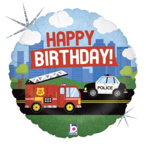 Feuerwehr und Polizei Holographisch Happy Birthday 46cm