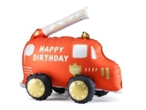 Feuerwehrauto „Happy Birthday“ Ballon 67 x 53 cm – Geburtstagsballon für Feuerwehr-Mottopartys, mit Luft befüllbar