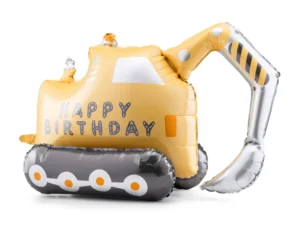 Bagger „Happy Birthday“ Ballon 49 x 76,5 cm – Geburtstagsballon für Bau-Mottopartys, mit Luft befüllbar