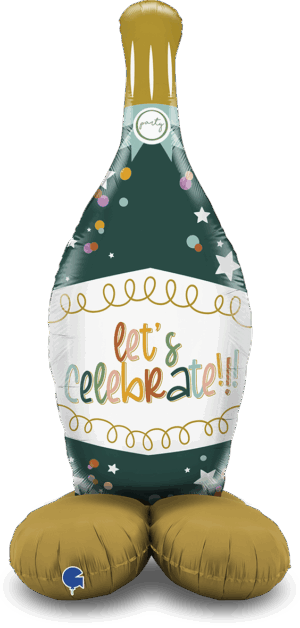 Stand-Up-Folienballon in Form einer Champagnerflasche mit „Let's Celebrate“-Aufdruck, ca. 137 cm hoch.